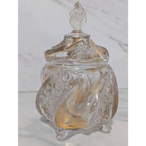 Fostoria Glass Candy Dish Wedding Bells Pattern In Clear Glass Gold Trim